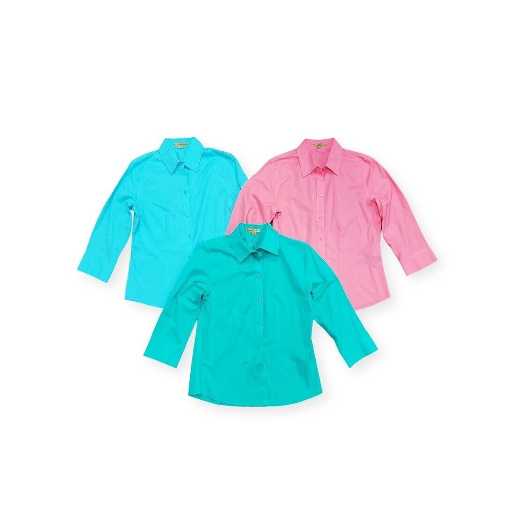 Lot Three Alex Marie Wrinkle Free Stretch 3/4 Sleeve Fitted Button Down Shirt